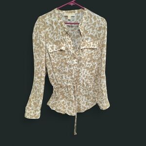 Michael Kors Cream Patterned Button Down Shirt